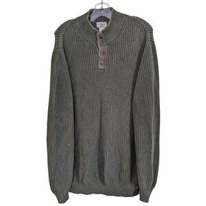 LL Bean Sweater Mens XL Tall Green Henley Cotton Ribbed Knit Pullover Outdoors